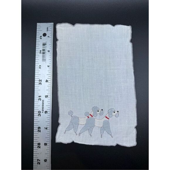 Vintage Linen Cocktail Napkins French Poodle Set of 5 - Picture 4 of 5
